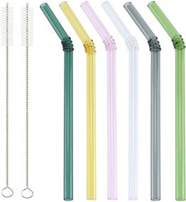 img 4 attached to 🥤 Reusable Glass Straws by PANDEO - Colored, Healthy, and Safe Drinking Straws - Transparent and Beautiful - 8in x 8mm - 1 Box of 6 Straws with 2 Stainless Steel Cleaning Brushes (Bend & 1 Set)