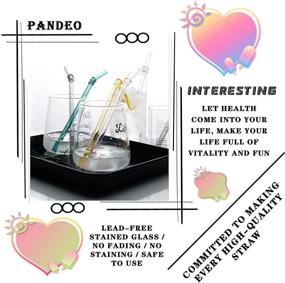 img 3 attached to 🥤 Reusable Glass Straws by PANDEO - Colored, Healthy, and Safe Drinking Straws - Transparent and Beautiful - 8in x 8mm - 1 Box of 6 Straws with 2 Stainless Steel Cleaning Brushes (Bend & 1 Set)
