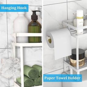 img 3 attached to 🛁 2-Tier Over-The-Toilet Storage Shelf with Paper Towel Holder - Bathroom Hanging Shelves, Iron Tank Organizer for Large Space Saver - No Drill Adhesive Hooks + 4Pcs Sticker Bases, White