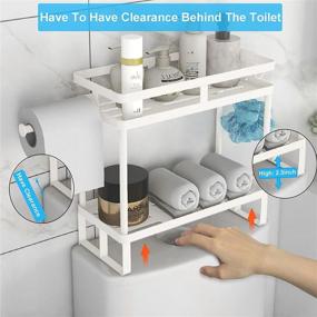 img 2 attached to 🛁 2-Tier Over-The-Toilet Storage Shelf with Paper Towel Holder - Bathroom Hanging Shelves, Iron Tank Organizer for Large Space Saver - No Drill Adhesive Hooks + 4Pcs Sticker Bases, White