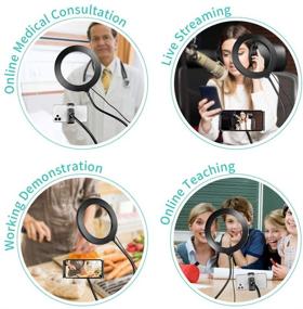 img 3 attached to 📱 360° Remote Control Phone & Pad Microphone Holder - 4-in-1 Selfie Zoom Light Clamp Mount for Desk | Adjustable Circle Light for Computer | Ringlight for Meetings, Reading, Photography, YouTube Videos | TIK Tok, Live Streaming