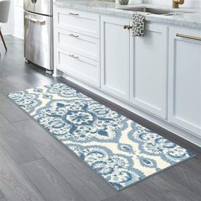 img 3 attached to 🧣 Maples Rugs Vivian Medallion Runner Rug - Non Slip Hallway Entry Carpet [Made in USA] - 2 x 6 - Blue