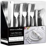🍽️ premium silver plastic cutlery set - pack of 160 disposable silverware - 80 forks, 40 knives, 40 spoons - ideal for catering, parties, weddings, dinners, and daily use logo