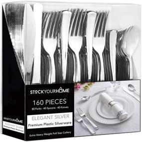 img 4 attached to 🍽️ Premium Silver Plastic Cutlery Set - Pack of 160 Disposable Silverware - 80 Forks, 40 Knives, 40 Spoons - Ideal for Catering, Parties, Weddings, Dinners, and Daily Use