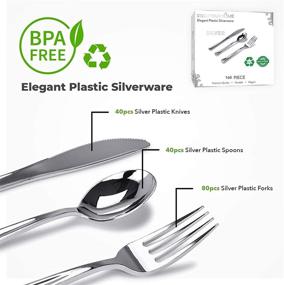 img 3 attached to 🍽️ Premium Silver Plastic Cutlery Set - Pack of 160 Disposable Silverware - 80 Forks, 40 Knives, 40 Spoons - Ideal for Catering, Parties, Weddings, Dinners, and Daily Use