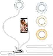 flexible selfie ring light with cell phone holder stand for live streaming & makeup - sixport desk lamp with 64 led bulbs, 3 light modes, and 10-level brightness (black/white, 4 inch) logo