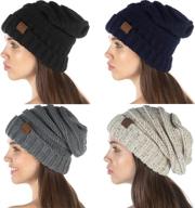 funky junque exclusives women's ribbed 🧣 knit oversized slouchy beanie hat - warm cap logo