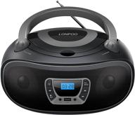 🎶 lonpoo portable cd player boombox with stereo fm radio, crystal sound enhancement, bluetooth, aux-in, usb playback, 3.5mm earphone jack, black logo