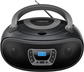 img 4 attached to 🎶 LONPOO Portable CD Player Boombox with Stereo FM Radio, Crystal Sound Enhancement, Bluetooth, Aux-in, USB Playback, 3.5mm Earphone Jack, Black