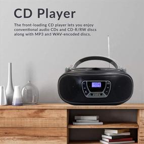 img 2 attached to 🎶 LONPOO Portable CD Player Boombox with Stereo FM Radio, Crystal Sound Enhancement, Bluetooth, Aux-in, USB Playback, 3.5mm Earphone Jack, Black