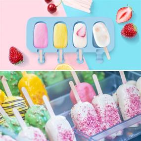 img 3 attached to 🍭 Ozera 2 Pack Silicone Popsicle Molds with 4 Cavities, Homemade Cake Pop Mold, Reusable Cakesicle Molds, Ice Pop Molds for DIY Popsicles - Includes 50 Wooden Sticks & 50 Popsicle Bags