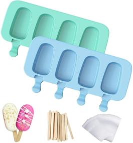 img 4 attached to 🍭 Ozera 2 Pack Silicone Popsicle Molds with 4 Cavities, Homemade Cake Pop Mold, Reusable Cakesicle Molds, Ice Pop Molds for DIY Popsicles - Includes 50 Wooden Sticks & 50 Popsicle Bags