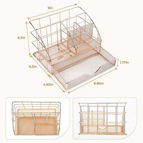 img 3 attached to Upgrade Your Workspace: Champagne Gold Mesh Desk Organizer with 5 Compartments and Large Drawer - Ultimate Office Supplies Desk Accessories