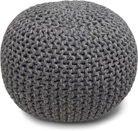 img 4 attached to 🪑 SimpliHome Nikki Round Hand Knit Pouf: Stylish Grey Cotton Upholstered Footstool for Living, Bedroom, and Kids Room Décor
