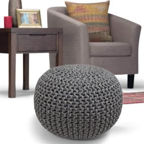 img 3 attached to 🪑 SimpliHome Nikki Round Hand Knit Pouf: Stylish Grey Cotton Upholstered Footstool for Living, Bedroom, and Kids Room Décor