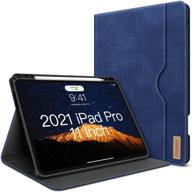 📱 ipad pro 11 inch case (3rd/2nd gen 2021&2020&2018) - pu leather smart cover with pencil holder, stand, pocket, auto sleep/wake - midnight blue logo