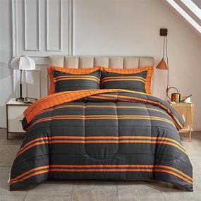 img 4 attached to 🐑 FlySheep 3 Piece King Orange Black Stripes Modern Comforter Set - Reversible Soft Microfiber Bedding for All Seasons