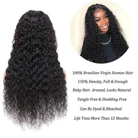 img 3 attached to 🌊 Top-Rated 100% Human Hair Water Wave Lace Front Wigs for Black Women - Pre Plucked, Glueless Closure, 150 Density, Natural Black (18 Inch, 4x4 Water Wigs)