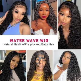 img 2 attached to 🌊 Top-Rated 100% Human Hair Water Wave Lace Front Wigs for Black Women - Pre Plucked, Glueless Closure, 150 Density, Natural Black (18 Inch, 4x4 Water Wigs)