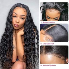 img 1 attached to 🌊 Top-Rated 100% Human Hair Water Wave Lace Front Wigs for Black Women - Pre Plucked, Glueless Closure, 150 Density, Natural Black (18 Inch, 4x4 Water Wigs)