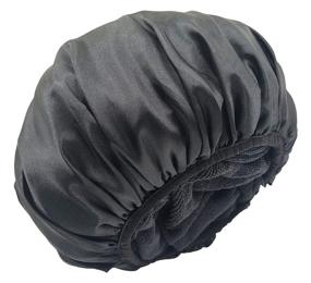 img 4 attached to 🚿 UWEIVV Black Triple Layer Shower Cap for Women - Microfiber Terry Cloth, Silky Satin, 100% Waterproof - Reusable, Breathable Plus Size Hair Hat for Large, Long or Natural Hair Ladies