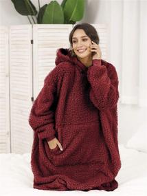 img 1 attached to 🍷Винный красный Sherpa Oversized Hoodie Sweatshirt TV Плед с длинными рукавами и карманом - Носимый плед