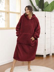 img 2 attached to 🍷Винный красный Sherpa Oversized Hoodie Sweatshirt TV Плед с длинными рукавами и карманом - Носимый плед