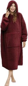 img 4 attached to 🍷 WineRed ililmmoe Sherpa Oversized Hoodie Sweatshirt TV Blanket with Long Sleeves and Pocket - Wearable Blanket