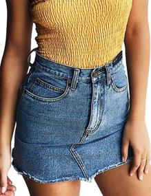 img 2 attached to Women's Eliacher A-Line Denim Skirt - Fringed, Slim Fit Short Jean Skirts