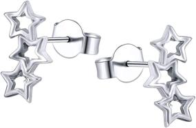 img 4 attached to ⭐️ Sleek Sterling Silver Star Stud Earrings: AoedeJ Unique Ear Climber & Crawler Cuff Earrings