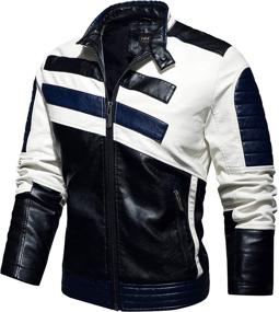 img 3 attached to Cbyezy Stand-Up Collar Men's Motorcycle Racing Suit: Color-Blocking PU Simulation Leather Jacket