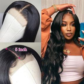 img 3 attached to 👩 Волосы Alliggic Body Wave Brazilian Virgin Hair Lace Closure Wig для чернокожих женщин - HD-прозрачный закрытие 5x5 с предварительно выдернутыми детскими волосами (20 дюймов)