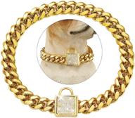 cuban link dog collar in designer gold chain with zirconia locking, 14mm metal puppy collar - luxury dog bling necklace (12 to 26in) logo