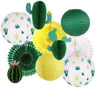 🌵 cactus party decorations set - hawaiian tropical cactus hanging paper lanterns and honeycomb tissue paper fans for llama birthday, summer party, home decoration - green logo