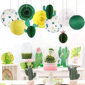 img 1 attached to 🌵 Cactus Party Decorations Set - Hawaiian Tropical Cactus Hanging Paper Lanterns and Honeycomb Tissue Paper Fans for Llama Birthday, Summer Party, Home Decoration - Green