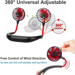 img 2 attached to 🌀 Portable Neckband Fan Rechargeable - Hands Free Neck Fan USB 2000Mah Personal Sports Fan Around Neck, Black