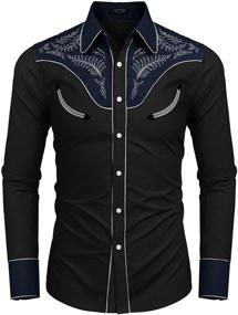 img 1 attached to COOFANDY Western Cowboy Embroidered Sleeve Men's Clothing in Shirts