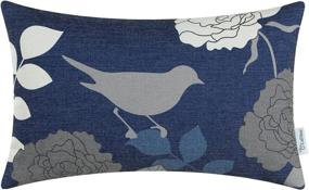 img 4 attached to CaliTime Canvas Floral Cartoon Pillow Cover Case 12 X 20 Inches Navy & Grey Bird Theme for Couch Sofa Home Decoration