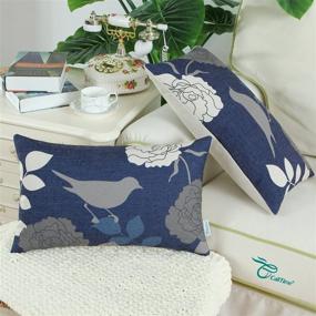 img 2 attached to CaliTime Canvas Floral Cartoon Pillow Cover Case 12 X 20 Inches Navy & Grey Bird Theme for Couch Sofa Home Decoration