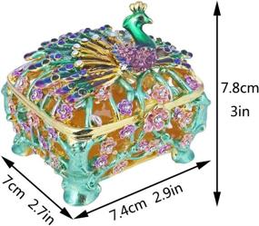 img 3 attached to 🦚 YUFENG Peacock Trinket Box: Metal Enameled Collectable Wedding Jewelry Ring Holder & Organizer