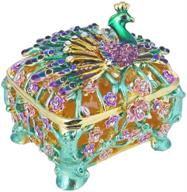 🦚 yufeng peacock trinket box: metal enameled collectable wedding jewelry ring holder & organizer логотип