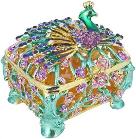 img 4 attached to 🦚 YUFENG Peacock Trinket Box: Metal Enameled Collectable Wedding Jewelry Ring Holder & Organizer