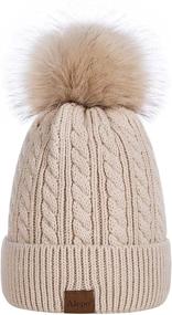 img 4 attached to ❄️ Alepo Winter Beanie Hat for Women - Cozy Knitted Cap with Fleece Lining and Pom Pom, Perfect for Skiing