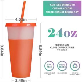 img 3 attached to Color Changing Reusable Plastic Tumblers with Lids & Straws - Large 24oz Cups 🥤 for Adults, Kids, Women - Party, Cold Drinks, Drinking Tumbler Cups - Bulk Set of 9