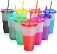 color changing reusable plastic tumblers with lids & straws - large 24oz cups 🥤 for adults, kids, women - party, cold drinks, drinking tumbler cups - bulk set of 9 logo