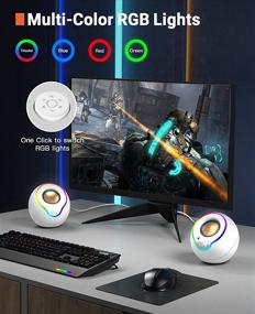 img 2 attached to 🔊 RGB Gaming Desktop PC Speakers with Bluetooth 5.0, 3.5mm Headphone Jack, 10W Stereo Sound, Enhanced Bass, USB Powered for PC Laptop Mac (White) by LENRUE