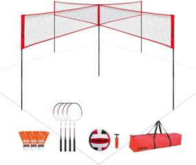 img 4 attached to 🏐 FITPLAY Four Square Volleyball/Badminton Net Set: Adjustable Height, Easy Set Up, Portable Outdoor Game Set for 2-4 Players - Ideal for Kids and Adults!