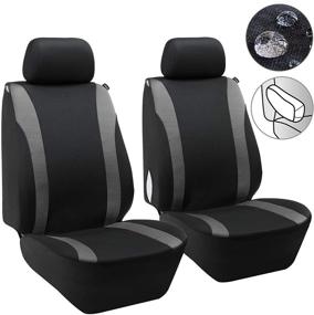 img 4 attached to Elantrip Waterproof Front Seat Covers Car Water Repellent Bucket Seat Cover Universal Fit Airbag Armrest Compatible Black And Grey 2 PC