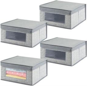 img 4 attached to 📦 mDesign Soft Stackable Fabric Closet Storage Organizer Box - Clear Window, Lid Attached - Child/Kids Room, Nursery - Textured Print - Small, 4 Pack - Gray