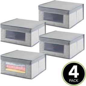 img 3 attached to 📦 mDesign Soft Stackable Fabric Closet Storage Organizer Box - Clear Window, Lid Attached - Child/Kids Room, Nursery - Textured Print - Small, 4 Pack - Gray